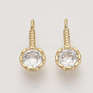 Brass Cubic Zirconia Charms, Real 18K Gold Plated, Flat Round, Clear, Nickel Free, 13x6x3mm, Hole: 1.4mm(KK-N216-23)