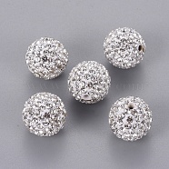 Pave Disco Ball Beads, Polymer Clay Rhinestone Beads, Grade A, Crystal, 14mm, Hole: 1mm(X-RB-Q195-14mm-001)