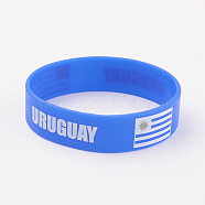 Silicone Wristbands Bracelets, Cord Bracelets, Uruguay, Blue, 8 inch(20.2cm), 19x2mm(X-BJEW-K168-01D)