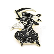 Plague Doctor Enamel Pin, Light Gold Alloy Brooch for Clothes Backpack, Bird Pattern, 30.5x24x1.5mm(JEWB-I022-11B-LG)