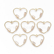 Brass Micro Pave Cubic Zirconia Charms, Light Gold, Long-Lasting Plated, Cadmium Free & Lead Free, Heart, Clear, 21x24x2.5mm, Hole: 1mm(KK-S359-032-RS)