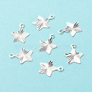 Brass Charms, Long-Lasting Plated, Cadmium Free & Lead Free, Star, 925 Sterling Silver Plated, 12.5x10x0.2mm, Hole: 1.2mm(KK-F831-021S-RS)