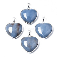 Natural Angelite Pendants, with Platinum Tone Brass Edge and Brass Snap on Bails, Heart, 28x26x9~10mm, Hole: 8x5mm(X-G-S274-10)