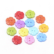 2-Hole Acrylic Buttons, Flower, Mixed Color, 15x2.5mm, Hole: 1.5mm(BUTT-Q037-08)