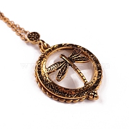 Magnifying Glass Magnetic Locket Pendant Necklaces for Women, with Zinc Alloy Cable Chains, Antique Golden, Dragonfly Pattern, 24.41 inch(62cm)(TOOL-PW0002-05F)