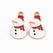 Golden Plated Alloy Enamel Pendants, for Christmas, Christmas Snowman, Cadmium Free & Lead Free, Red, 21x12x1.5mm, Hole: 2mm(X-ENAM-T009-92-RS)