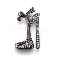 Brass Micro Pave Cubic Zirconia Stilettos Pendants, Long-Lasting Plated, High-heeled Shoes, Clear, Gunmetal, 24x13x3mm, Hole: 1x2mm and 1x4mm(KK-F809-10B)
