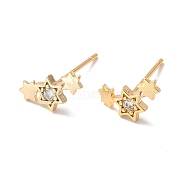 Clear Cubic Zirconia Triple Star Stud Earrings, Brass Jewelry for Women, Cadmium Free & Nickel Free & Lead Free, Real 18K Gold Plated, 5.5x11mm, Pin: 0.6mm(EJEW-P199-22G)