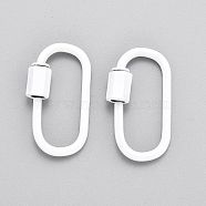 Spray Painted Brass Screw Carabiner Lock Clasps, for Necklaces Making, Oval, White, 26x13x2mm(KK-B032-04)