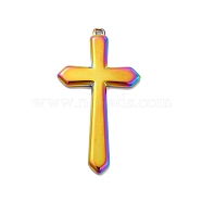 Ion Plating(IP) 304 Stainless Steel Pendants, Cross Charms, Religion, Rainbow Color, 44x24x2.5mm, Hole: 1.2mm(STAS-F282-03MC)
