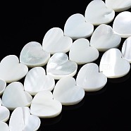 Natural Trochid Shell/Trochus Shell Beads Strands, Bleach, Heart, White, 12x12x3mm, Hole: 0.8mm, about 39~41pcs/strand, 15.55 inch~15.94 inch(39.5~40.5cm)(X-SSHEL-N034-99A-B01)