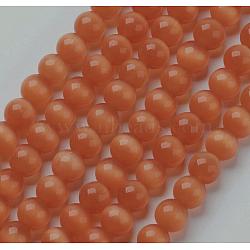Cat Eye Beads, Round, Orange Red, 6mm, Hole: 1mm, about 66pcs/strand, 14.5 inch/strand(CER08)