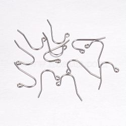 304 Stainless Steel Earring Hooks, with Horizontal Loop, Stainless Steel Color, 21x11x0.7mm, Hole: 1mm, pin: 0.7mm(X-STAS-F117-47P)