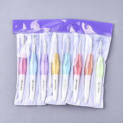 Aluminum Crochet Hooks, with PP Handle, Mixed Color, 135x15x12mm, Pin: 2.5mm/3mm/3.5mm/4mm/4.5mm/5mm/5.5mm/6mm, 8pcs/set(TOOL-T006-07)