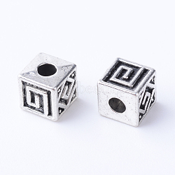 Tibetan Style Alloy Spacer Beads, Cube, Cadmium Free & Lead Free, Antique Silver, 5.5x5.5x5.5mm, Hole: 2mm(X-TIBE-Q063-77AS-RS)