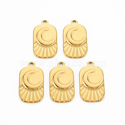 201 Stainless Steel Pendants, Rectangle with Moonn, Real 18K Gold Plated, 25x14x2mm, Hole: 2mm(STAS-S119-155G)