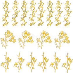 BENECREAT 24Pcs 3 Style Electroplated Alloy Rhinestone Settings, Branch with Flower, Real 18K Gold Plated, Real 18K Gold Plated, Fit For 1.2~3.5mm Rhinestone, 53~97x32~46x5~6mm, 8pcs/style(PALLOY-BC0002-20)