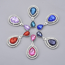 Alloy Cabochons, with Crystal Rhinestone and Acrylic Rhinestone, Faceted, Teardrop, Silver, Mixed Color, 51x24x6.5mm(RB-R059-05)