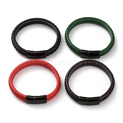 Mixed Color Braided Leather Cord Bracelet, with 304 Stainless Steel Magnetic Clasps, Black, 8-1/2 inch(21.5~21.7cm)(BJEW-M302-01EB)