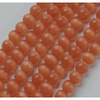 Cat Eye Beads, Round, Orange Red, 6mm, Hole: 1mm, about 66pcs/strand, 14.5 inch/strand