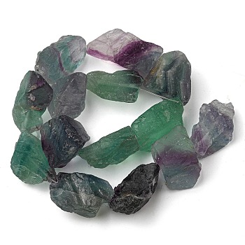 Raw Rough Natural Fluorite Beads Strands, Nuggets, 13~36x10.5~30.5x7~21mm, Hole: 0.9mm, about 14~16pcs/strand, 14.84~15.55''(37.7~39.5cm)