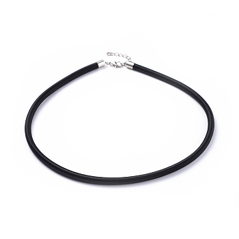 Silk Necklace Cord, with Brass Lobster Claw Clasp and Extended Chain, Platinum, Black, 18 inch