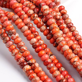 Dyed Natural Imperial Jasper Rondelle Beads Strands, Orange Red, 4.5x2~2.5mm, Hole: 1mm, about 160pcs/strand, 16 inch