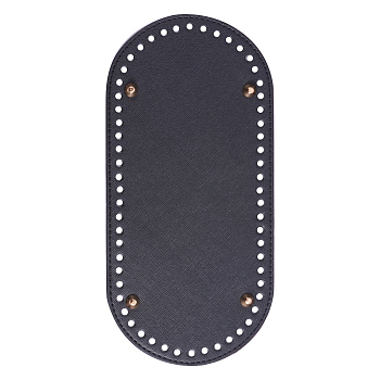 PU Leather Oval Long Bottom for Knitting Bag, Women Bags Handmade DIY Accessories, Black, 25x12x1.1cm, Hole: 0.5cm