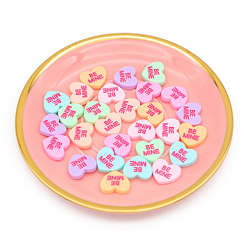 Opaque Resin Cabochons, Heart with Word Be Mine, Mixed Color, 19x18mm