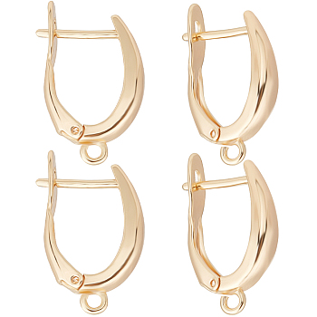 10Pcs Brass Hoop Earring Findings with Latch Back Closure, Nickel Free, Real 18K Gold Plated, 18 Gauge, 21x12x3.5mm, Hole: 1.5mm, Pin: 1mm