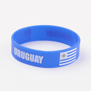Silicone Wristbands Bracelets, Cord Bracelets, Uruguay, Blue, 8 inch(20.2cm), 19x2mm