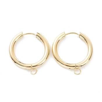 201 Stainless Steel Huggie Hoop Earring Findings, with Horizontal Loop and 316 Surgical Stainless Steel Pin, Real 24K Gold Plated, 25x23x3mm, Hole: 2.5mm, Pin: 1mm