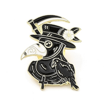 Plague Doctor Enamel Pin, Light Gold Alloy Brooch for Clothes Backpack, Bird Pattern, 30.5x24x1.5mm