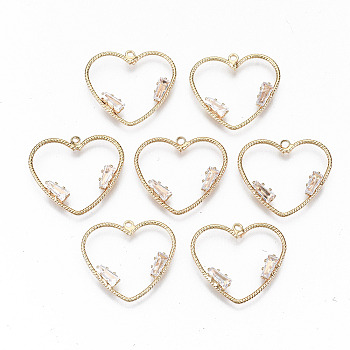 Brass Micro Pave Cubic Zirconia Charms, Light Gold, Long-Lasting Plated, Cadmium Free & Lead Free, Heart, Clear, 21x24x2.5mm, Hole: 1mm