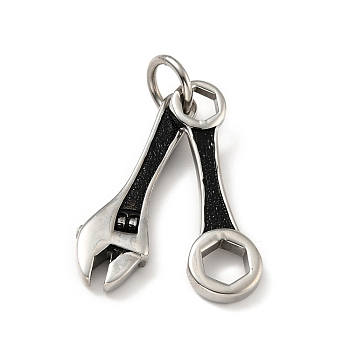 304 Stainless Steel Enamel Pendants, Spanner and Nut Wrench, Stainless Steel Color, 47.5~47x~14~15x4~6mm, Jump Ring: 13x2mm, 9mm Inner Diameter.