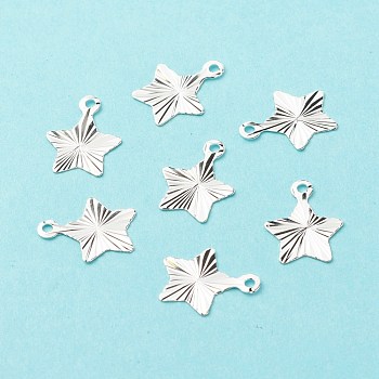 Brass Charms, Long-Lasting Plated, Cadmium Free & Lead Free, Star, 925 Sterling Silver Plated, 12.5x10x0.2mm, Hole: 1.2mm
