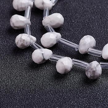 Natural Howlite Beads Strands, Top Drilled Beads, Teardrop, Faceted, 9x6mm, Hole: 1mm, about 38~44pcs/strand, 16.1 inch~18.1 inch(41~46cm)
