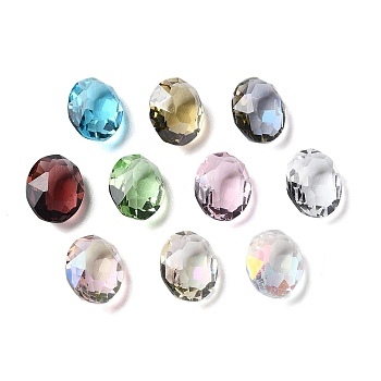 Transparent Glass Rhinestone Cabochons, Faceted, Pointed Back, Oval, Mixed Color, 10x8x5mm