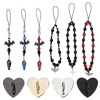 Alloy & Glass Mobile Straps, with Heart Alloy Cell Phone Heart Holder Stand, Mixed Color, 14.3~19cm