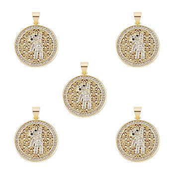 Plating Brass Micro Pave Clear Cubic Zirconia Pendant, Long-Lasting Plated, Flat Round with Bear, Clear, 21x19x3mm, Hole: 4x3mm