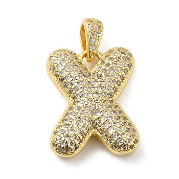 Brass Micro Pave Cubic Zirconia Pendants, Cadmium Free & Lead Free, Long-Lasting Plated, Real 18K Gold Plated, Letter X, 20x15.5x5.5mm, Hole: 4.5x3mm