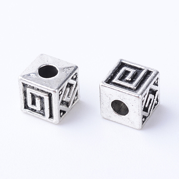 Tibetan Style Alloy Spacer Beads, Cube, Cadmium Free & Lead Free, Antique Silver, 5.5x5.5x5.5mm, Hole: 2mm