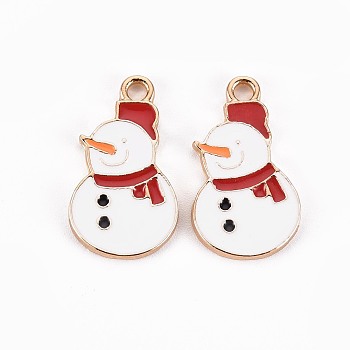 Golden Plated Alloy Enamel Pendants, for Christmas, Christmas Snowman, Cadmium Free & Lead Free, Red, 21x12x1.5mm, Hole: 2mm