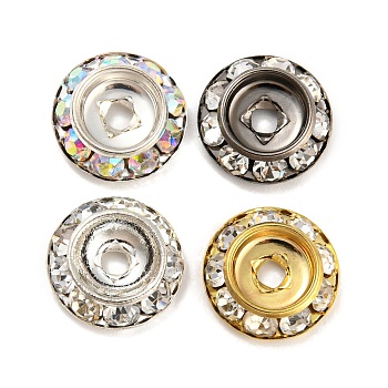 Brass Crystal Rhinestone Beads, Flat Round, Mixed Color, 11x3mm, Hole: 2mm