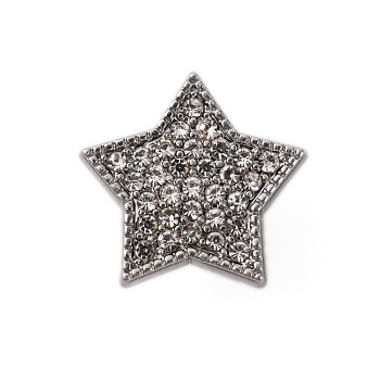 1-Hole Alloy Buttons, with Glass Rhinestone, Star, Platinum, 13x14x6mm, Hole: 1.8mm