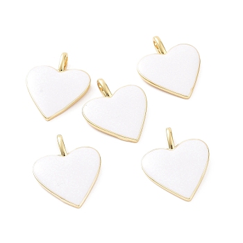 Brass Enamel Pendants, Long-Lasting Plated, Real 18K Gold Plated, Heart, White, 24x19x1.5mm, Hole: 6x3mm