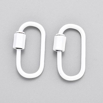 Spray Painted Brass Screw Carabiner Lock Clasps, for Necklaces Making, Oval, White, 26x13x2mm