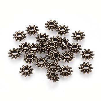 Tibetan Style Spacer Beads, Flower, Antique Bronze, Lead Free & Cadmium Free & Nickel Free, 9x3mm, Hole: 2.5mm