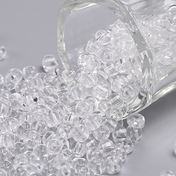 (Repacking Service Available) Glass Seed Beads, Transparent, Round, White, 6/0, 4mm, Hole: 1.5mm, about 12G/bag