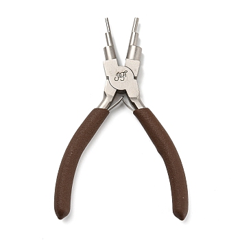 6-in-1 Bail Making Pliers, Steel 6-Step Multi-Size Wire Looping Forming Pliers, for Loops and Jump Rings, with Plastic Handle, Coconut Brown, 13.15x7.8x1.2cm